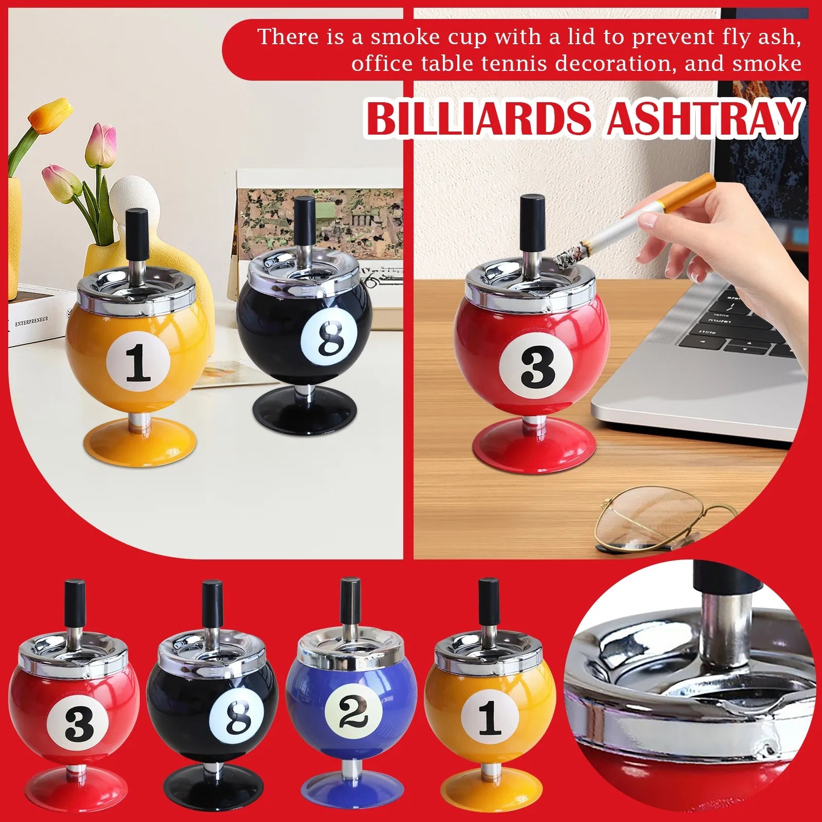 ‌Push Type Metal Ashtray with Lid