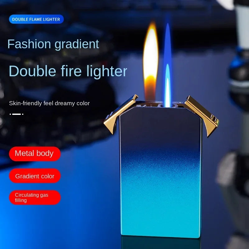 Gradient Color Straight To Open Flame Double Lighter