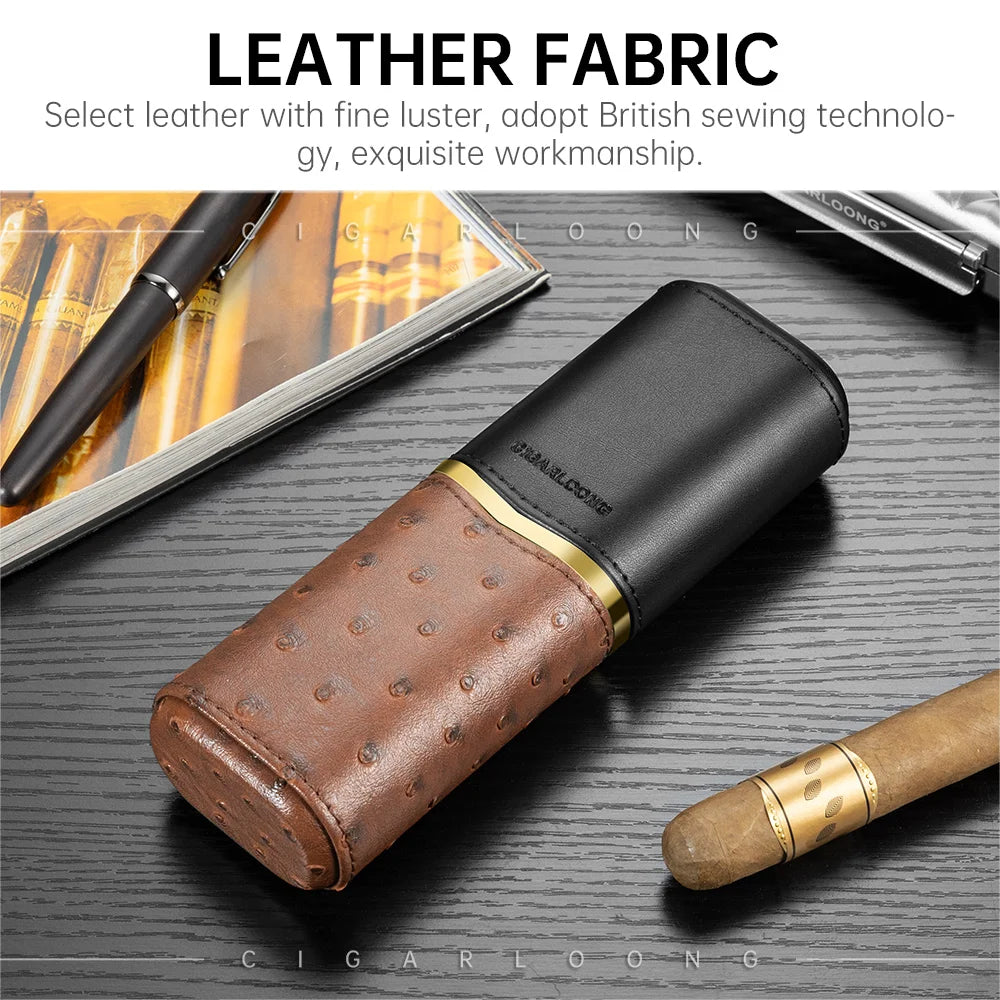 CIGARLOONG Cigar Protective Case Cigar accessories Leather Case Portable Travel 2-pack Cedar Wood Moisturizing CH-24L1