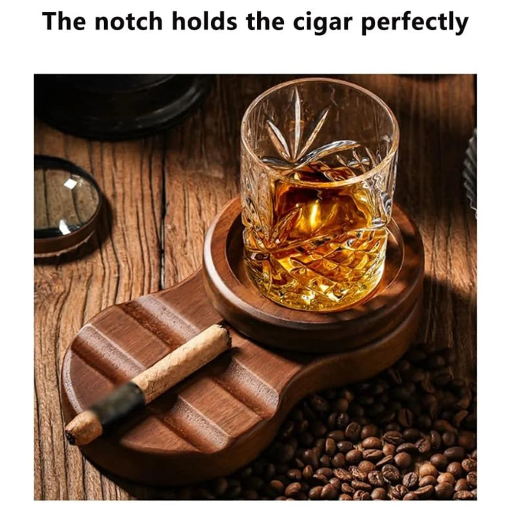 AB13-Wood Ashtray With Removable Stainless Steel Inner Liner For Home Office Desktop Bar Gift