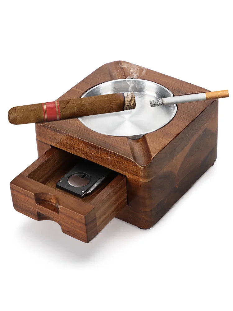 Personal Wooden Cigar Ashtray for Indoor, Outdoor, Patio or Home Office