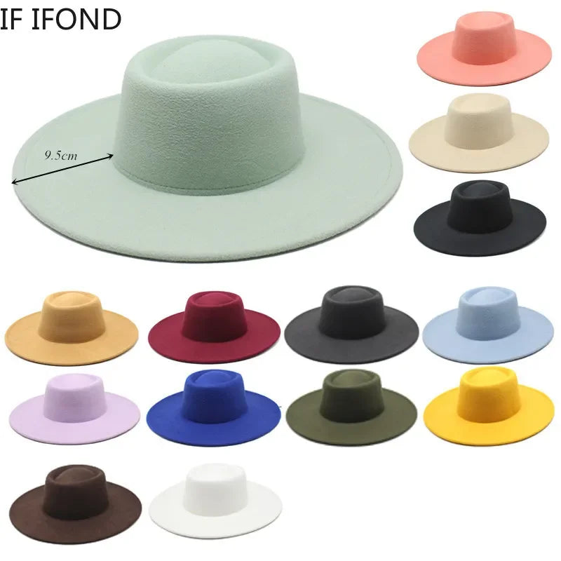 Classic British Style 9.5CM Big Wide Brim Fedora Hat For Women